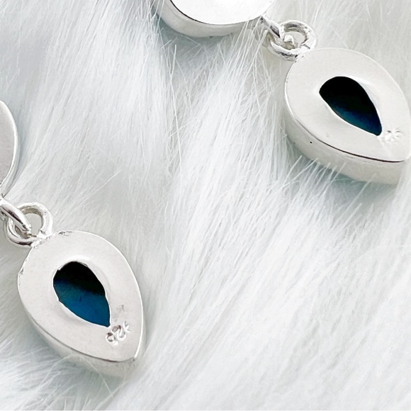 Solid 925 Set Blue Jasper Pink Opal Larimar Pendant Spinel Necklace Earrings - Picture 5 of 8